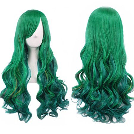 TLT 27.5" Women's Full Wig Long Curly Hair Heat Resistant Wigs Harajuku Style Hair Wigs Costume Wigs for Cosplay/Party (Dark green) BU036D