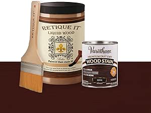 Retique It Liquid Wood - Quart Light Wood w/Black Cherry Stain - Stainable Wood Fiber Paint - Put a fresh coat of wood on it (32oz LW, Black Cherry)