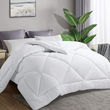HEPERON King Quilted Goose Down Alternative Comforter All Season Luxury Duvet Insert with Corner Tabs-Duvet Insert or Stand-Alone Comforter,Box Stitched, Protects Against Dust Mites and Allergens (WHITE, KING)