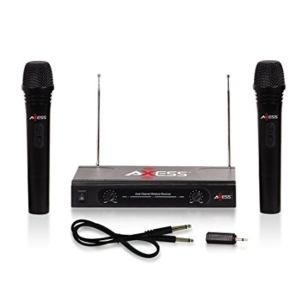 Axess MPWL1504-BK Professional Dual Wireless Microphone, Wireless FM Receiver