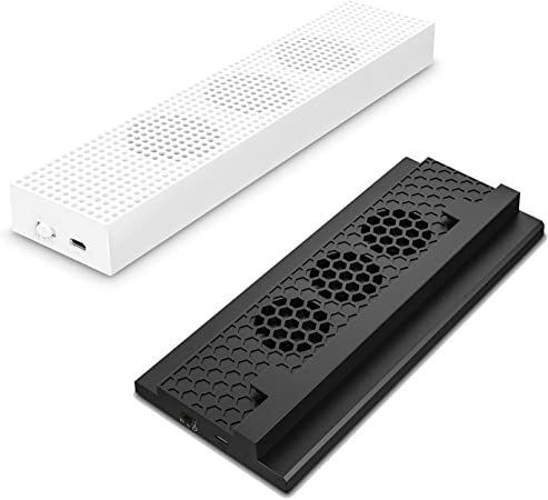 MoKo Cooling Dock Kit for Xbox One S, 1 White Cooling Fan and 1 Black Cooling Fan, with Built-in 3 High Speed Fans & 2-Port USB Charing & Data Syncing & L/H Fan Speed Switch