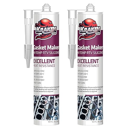 Kraken Bond Red RTV Silicone Gasket Maker - (2x10.1 fl.oz) High Temp Silicone Sealant for Automotive, Heat Resistant Up to 600F, Oil Resistant Automotive Silicone Sealant, 2 Pack