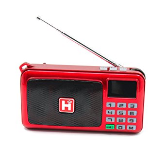 Mifine Portable Pocket FM Radio Speaker Mp3 Music Player with Micro SD/TF Card/USB Disk Input,Emergency Flashlight and Clock Function -Super Long Standby Time (B820 Red)