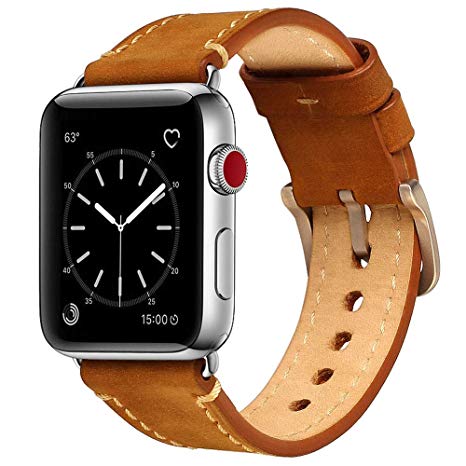 Mkeke Compatible with Apple Watch Band 38mm Genuine Leather iWatch Bands Vintage Brown