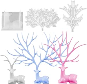 ikasus Set of Large   Medium   Small 3D Deer Resin Molds, Deer Animal Silicone Mold Elk Antler Branches Mould Resin Molds Casting DIY Ornaments Jewelry Display Tree Rack Stand for Home Room Decor