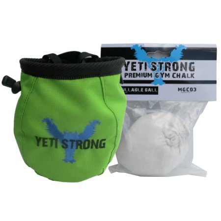 Chalk Bag with Chalk Combo Pack by Yeti Strong - Includes Chalk Bag with Belt Strap, and 2 Oz Refillable Chalk Ball for Rock Climbing, Bouldering, Weight Lifting, Crossfit and Gymnastics