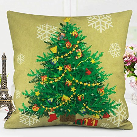 Homar Christmas Tree Print Pattern Decorative Throw Pillow Covers - Cotton Linen Pillowcases Cushion Cover Zipped Pillow Case Protector Standard Size 18 x 18 Perfect for Couch Sofa Chairs
