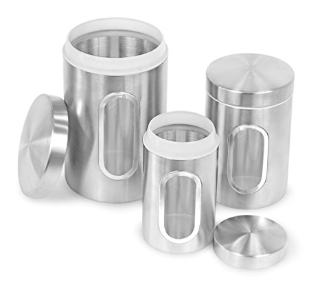 Internet’s Best Stainless Steel Storage Canisters | Set of 3 | Kitchen Food Coffee Tea Pasta Sugar Flour Container | Storage Jar with Window