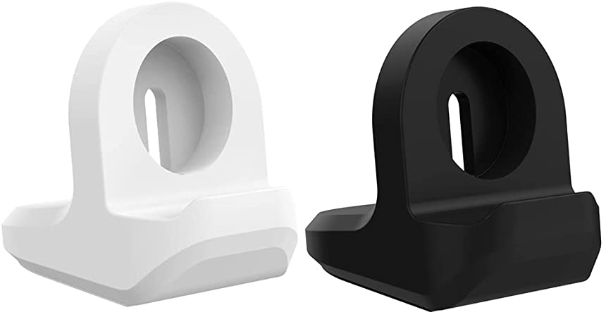 MoKo 2PACK Charger Stand Compatible with Samsung Galaxy Watch 4,4 Classic/3 41mm,45mm/Active,Active 2 40mm 44mm, Silicone Charging Stand Non-Slip Base Charger Dock Station Holder Bracket,Black & White