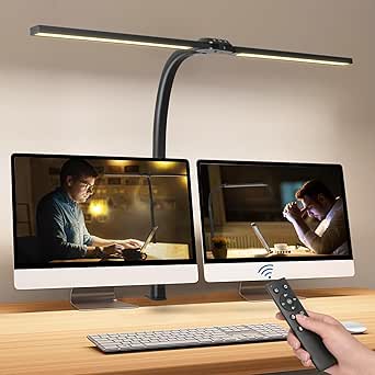 Livofloral Doppelkopf Schreibtischlampe LED Dimmbar, 24W 78 CM 100 Beleuchtungsmodi, Klemmbar Augenschutz Tageslichtlampe für Homeoffice Büro Schreibtisch Lampe mit Fernsteuerung Desk Lampe, Schwarz