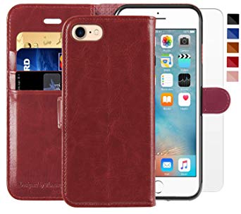 iPhone 6 Wallet Case/iPhone 6s Wallet Case,4.7-inch, MONASAY [Glass Screen Protector Included] Flip Folio Leather Cell Phone Cover with Credit Card Holder for Apple iPhone 6/6S (Red)