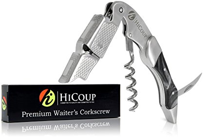 Waiters Corkscrew by HiCoup - Professional Stainless Steel with Ying Yang Resin Inlay All-in-one Corkscrew, Bottle Opener and Foil Cutter, the Favoured Wine Opener of Sommeliers and Bartenders