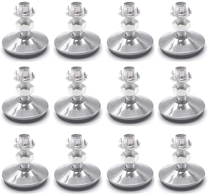 Drenky 12 Packs Furniture Levelers, Medium Duty External Thread Furniture Glide Leveling Legs with T-Nuts and Screw Nuts Silent Non-Slip Plastic Base for Wooden Furniture Legs (M8x30x50mm)