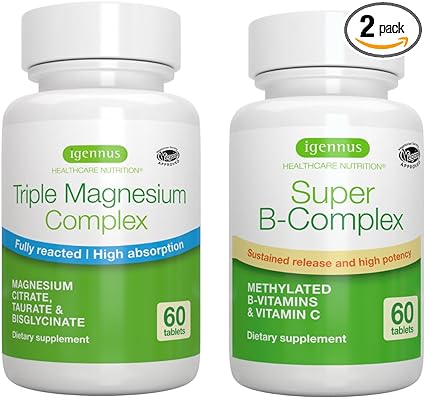 Super B Complex & Triple Magnesium Complex, High Absorption Vegan Bundle, by Igennus