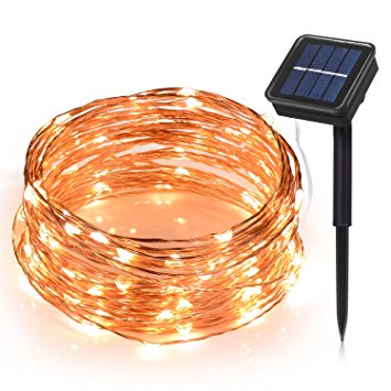 Toplus Solar String Lights, 8 Modes 100 LED 33ft Copper Wire Lights, Starry Fairy String Lights Waterproof Ambiance Lighting for Outdoor, Patio, Gardens, Party, Solar Christmas Lights (Warm White)