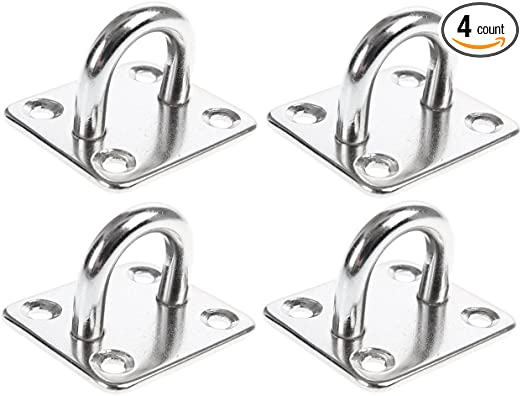 Homgaty 4Pcs 6mm 304 Stainless Steel Oblong Pad Eye Plate, Heavy Duty pad Eye Marine Hardware Staple Hook Loop