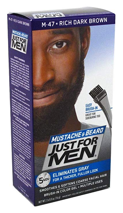 Just For Men Mustache & Beard, Beard Coloring for Gray Hair with Brush Included - Color: Rich Dark Brown, M-47