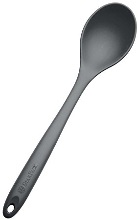 StarPack XL Size Silicone Serving Spoon (13.5") in Hygienic Solid Coating, Bonus 101 Cooking Tips (Gray Black)
