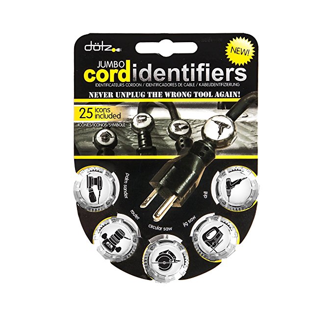 Dotz Jumbo Cord Identifiers, Cord and Cable Management for Home and Office, 5 Count (DJI954HW-C)