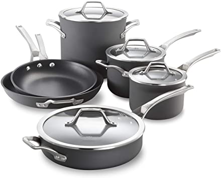 Calphalon Signature Hard Anodized Nonstick Cookware Set, 10-Piece, Grey