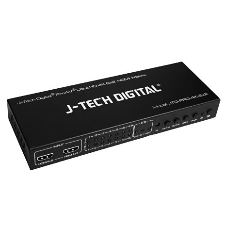 J-Tech Digital ® ProAV ® Ultra HD 4k 6x2 HDMI Matrix 6 Ports Inputs and 2 Port Outputs support with Audio Extractor supports PIP, ARC, CEC function, HDCP Compliant