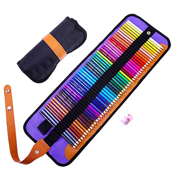 Coloured Pencils Set,Rock Ninja 50 Art Grade Colouring Pencils with Premium Black Roll-Up Canvas Case for Artists, Children & Adults, according to DIN EN71,with Sharpener