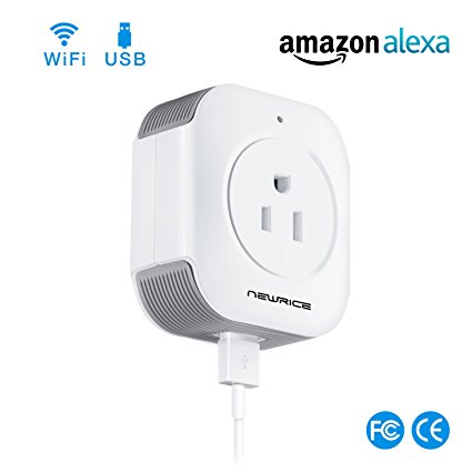 Smart Plug WiFi, NewRice Mini Wireless Smart Socket Outlet Works With Amazon Alexa, USB Port, Timing Function, Remote Control Your Devices Anywhere, Energy Monitoring, No Hub Required (1 Pack)