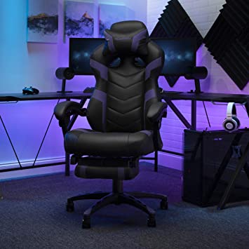 RESPAWN 110 Bonded Leather Gaming Chair with Lumbar Support, Padded Arms, Recline/Tilt Tension Controls, 275lb Max Weight, with Wheels for Computer/Desk/Office, Purple