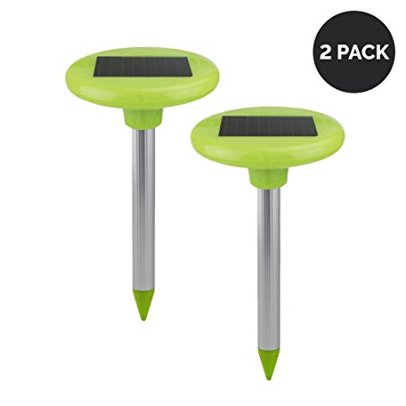 LED Solar Powered Mole Repellent - Ultrasonic Pest Control Stake & Repeller With Garden Light - Protect Your Yard & Garden From Pesky Moles (2 Pack)