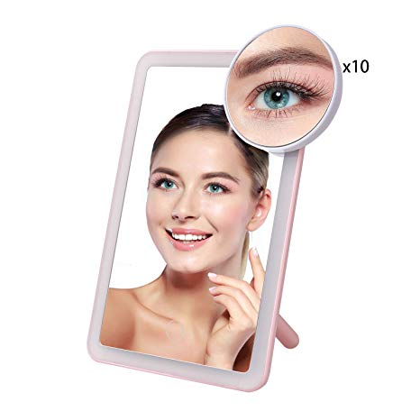 Rosefray LED Makeup Mirror, Vanity Mirror with Touch Screen Dimming, Detachable 10X Magnification Spot Mirror, Portable Convenience and High Definition Clarity Cosmetic Mirror-Pink