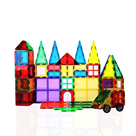 PlayMaty 60 Pieces Magnet Building Tiles Clear Color Building Blocks Construction Toys Set