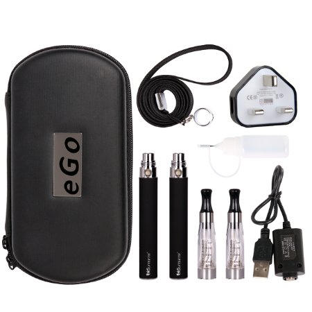 WOLFTEETH Rechargeable 1100mAh E Cigarette Starter Kit No Nicotine E cig Electronic Cigarettes - 2 x Clearomisers  Atomisers - E Shisha and Accessories with gift Case Black