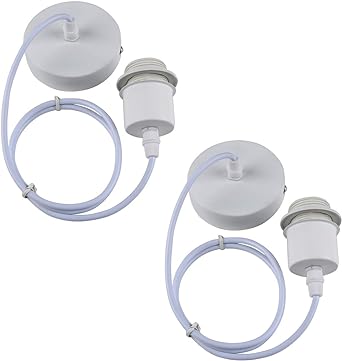 Pair of - New Mordern Pendant Light Fitting, White Finish E27 Lamp Holder, Pendant Light Accesorries KIT, White Ceiling Rose with White PVC Cable KIT03WH