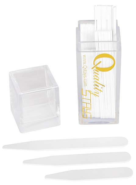 Quality Stays Set of 60 Plastic Collar Stays in Clear Plastic box- 4 Sizes