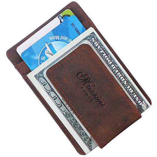 Win&Income Genuine Crazy Horse Leather Wallet Purse ID Credit Card Holder Money Clip,Brown