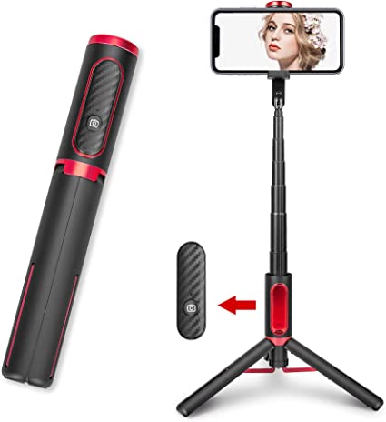 Selfie Stick, LP Portable Stick with Tripod Stand, Aluminum-Alloy Mini Extendable Adjustable Stick with Detachable Bluetooth Wireless Remote, Compatible with Android and Apple Phones