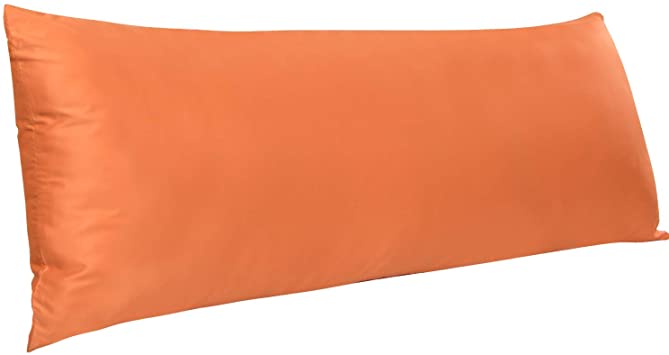 NTBAY Zippered Satin Body Pillow Cover, Soft and Luxury for Adults Pregnant Body Pillowcase, 20 x 54 Inches, Orange