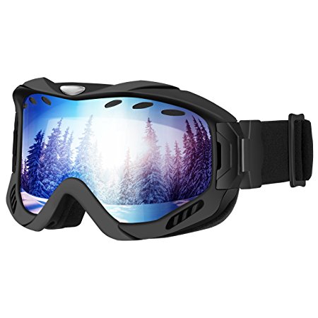 Ski Goggles,Patec Snowboard Ski Skate Goggles Over Glasses Snowmobile Ski Goggles with Dual-layer Lens,100% UV Protection,Anti-fog,Upgraded Ventilate System for Boys,Girls,Youth,Mens,Womens Snowmobile Skiing Skating-Blue