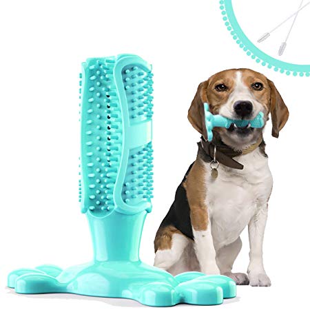 Fansun Dog Toothbrush Chew Toy Brushing Stick, Dental Care Teeth Cleaner for Small Medium Breed, Non-Toxic Natural Rubber Bite Resistant, 2 Bonus Cleaning Brush