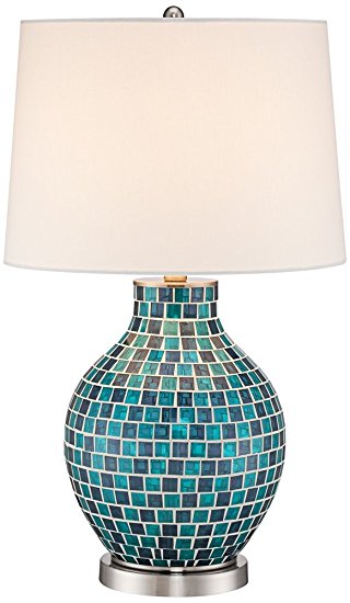 Teal Blue Glass Mosaic Jar Table Lamp