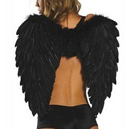 niceEshop(TM) Angel Feathers Wings Costume Fairy Fancy Ball for Halloween Christmas Holiday Party, Black, 23.6x18''