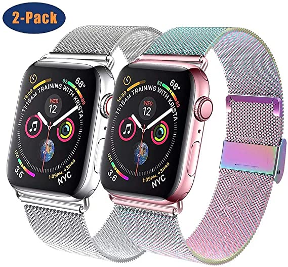 GBPOOT Compatible for Apple Watch Band 38mm 40mm 42mm 44mm, Wristband Loop Replacement Band for Iwatch Series 5,Series 4,Series 3,Series 2,Series 1,Colorful and Silver,38mm/40mm