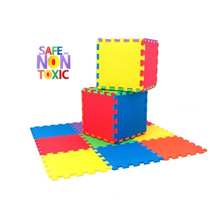 NON-TOXIC 9 Piece Children Play & Exercise Mat - Foam Floor Puzzle Blocking Mats, 6 Vibrant Colors for Kids & Toddlers