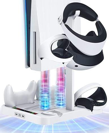 HAPAW Charging Station for PS VR2 / PS 5 with Cooling Fan & Accessories Organizer, PS5 PSVR 2 Controllers Charger Charging Dock, PS5 Console Cooling, PS VR 2 Accessories Headset Stand Holder