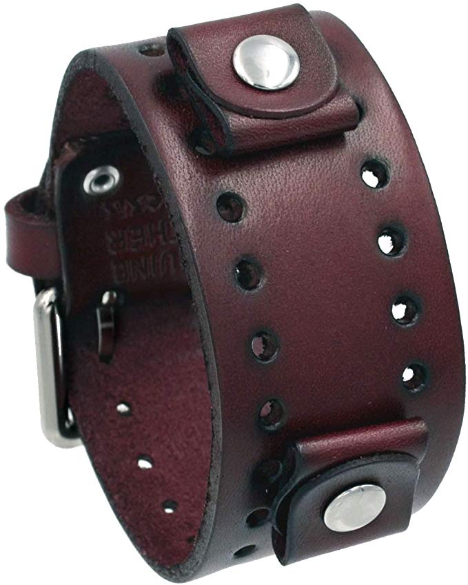 Nemesis BN-R Maroon Wide Leather Cuff Wrist Watch Band