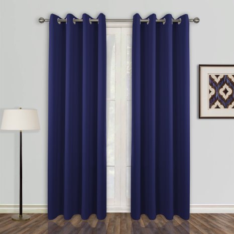 Ponydance Solid Thermal Insulated Top Eyelet Ring Blackout Curtains Draperies 46" x 72" (2 panels,Blue)