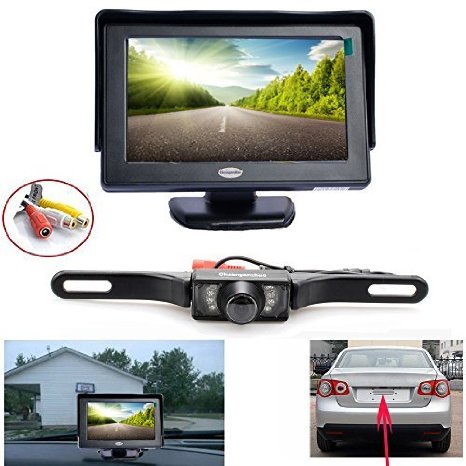 Backup Camera and Monitor Kit Chuanganzhuo License Plate CMOS Wide Angle Back up Camera With 7 LED Night Vision 43