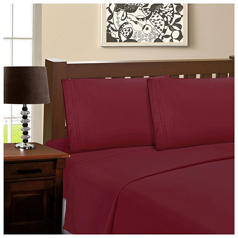 Superior Infinity Embroidered Luxury Soft, Cooling 100% Brushed Microfiber 4-Piece Sheet Set, Light Weight and Wrinkle Resistant - Full Sheets, Burgundy