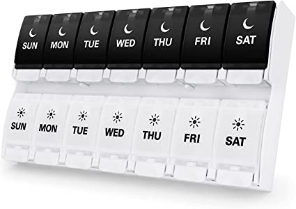 TookMag Large Capacity Push Button Weekly Pill Organizer 2 Times a Day, Easy Open AM PM Pill Box, 7 Day Pill Cases for Pills/Vitamin/Fish Oil/Supplements