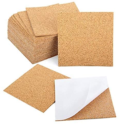 Blisstime 30 Pcs Self-Adhesive Cork Sheets 4"x 4" for DIY Coasters, Cork Board Squares, Cork Tiles, Cork Mat, Mini Wall Cork Board with Strong Adhesive-Backed